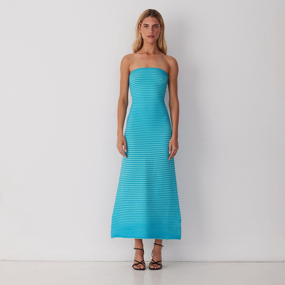 The Wolf Gang Turquoise Striped Knit Maxi Dress Bodycon Sleeveless Dress Size S